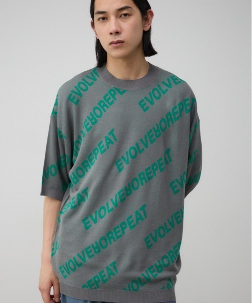 AZUL by moussy（アズールバイマウジー）の「総柄ロゴジャガードビッグニットトップス（ニット/セーター・メンズ・グレー系その他/ホワイト系その他/ブラック系その他・FREE）」の3枚目の写真