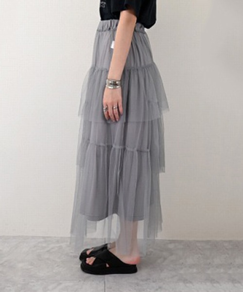 STYLEBLOCK（スタイルブロック）の「チュールランダムティアードスカート（スカート・レディース・ブラック/オフホワイト/ブルー/グレー/ピンク・M）」の10枚目の写真