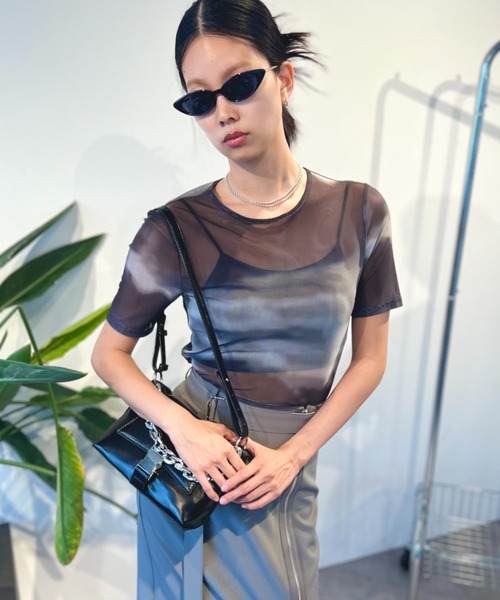 Solace(ソレイス)の「ニュアンス柄シアーハーフスリーブトップス(Tシャツ/カットソー・レディース・ブラック/ベージュ/オレンジ/イエロー・FREE)」の14枚目の写真