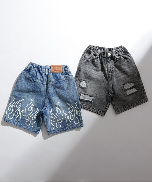 BREEZE（ブリーズ）の「【光るファイヤー】スケーターハーフパンツ（デニムパンツ・キッズ・ブラック/サックスブルー・130/140/120/110/100/90/80）」の3枚目の写真