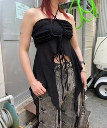 HOLY NUMBER 7 | 韓国ブランド HOLY NUMBER 7 ホーリーナンバーセブン Ribbon Ruffle Tube Top リボントップス ラッフルチューブトップ ストラップチューブトップ 韓国ファッション 韓国ストリート ストリートファッション(チューブトップ)