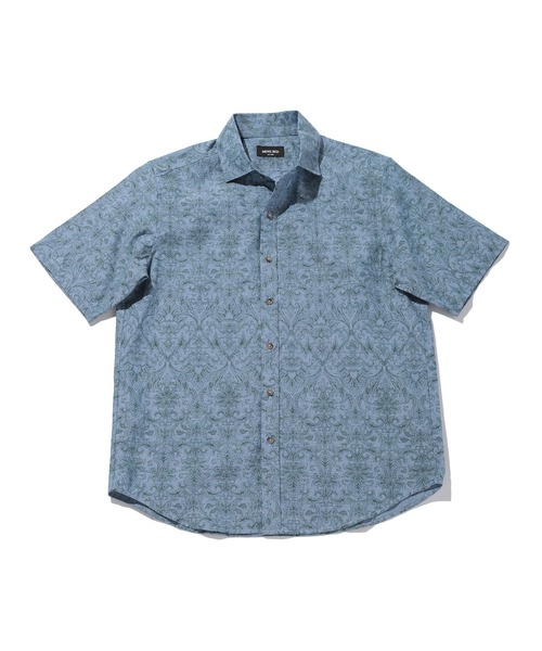 MEN'S BIGI(メンズビギ)の「コットンダンガリーエスニックプリント半袖シャツ(シャツ/ブラウス・メンズ・ホワイト系その他/ネイビー/ブルー系その他・04/03/02/01)」の1枚目の写真