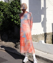 <moyan ecri>シアー花柄プリントロングワンピースsheer flower print dress