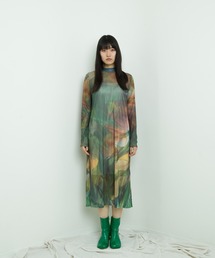 <moyan ecri>シアー花柄プリントロングワンピースsheer flower print dress