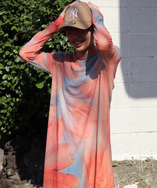 moyan ecri(モヤン エクリ)の「<moyan ecri>シアー花柄プリントロングワンピースsheer flower print dress(ワンピース・レディース・オレンジ/グリーン/ピンク/パープル・FREE)」の18枚目の写真