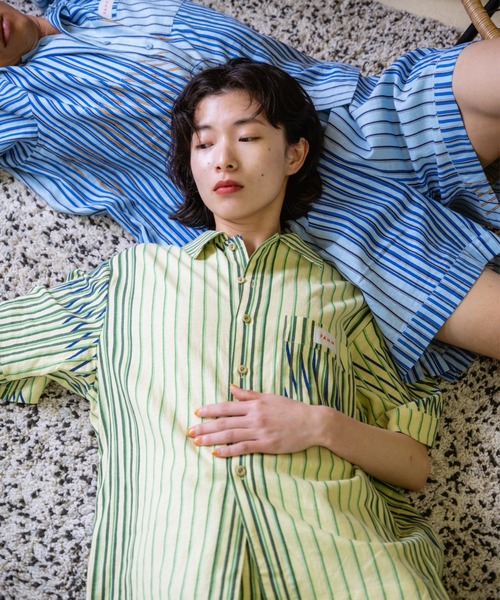 PAMM（パム）の「水切りラックのストライプサマーパジャマシャツ（シャツ/ブラウス・レディース・イエロー/ブルー・2/3）」の2枚目の写真