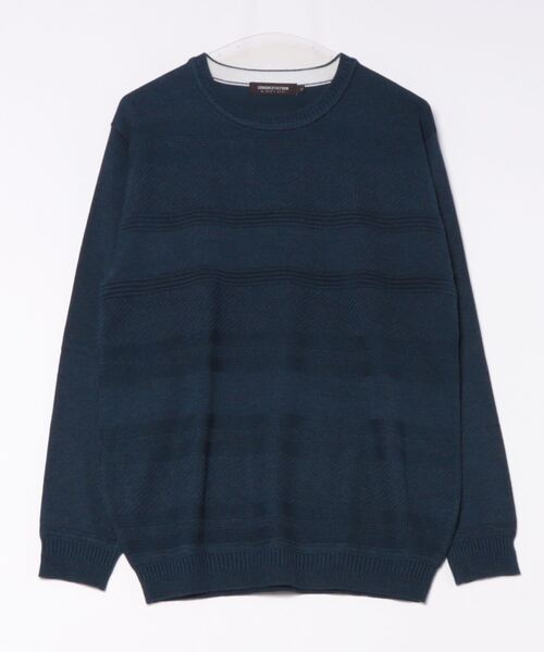 UNION STATION（ユニオンステーション）の「リンクスジャガード 切り替えデザイン　ハイゲージクルーネックニット（ニット/セーター・メンズ・ネイビー/ブラック/オフホワイト/チャコールグレー・L/LL/M）」の4枚目の写真