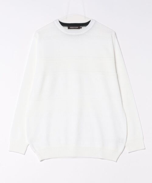 UNION STATION（ユニオンステーション）の「リンクスジャガード 切り替えデザイン　ハイゲージクルーネックニット（ニット/セーター・メンズ・ネイビー/ブラック/オフホワイト/チャコールグレー・L/LL/M）」の2枚目の写真