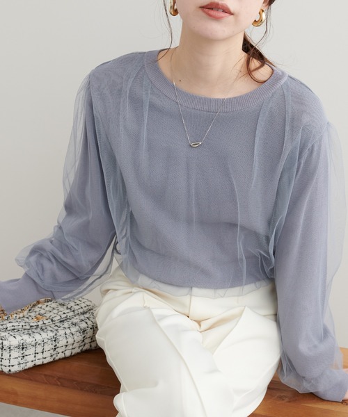 natural couture(ナチュラルクチュール)の「チュールレイヤードニットプルオーバー(ニット/セーター・レディース・グレー系その他/ブラック/アイボリー/ベージュ/ブルー系その他・FREE)」の5枚目の写真