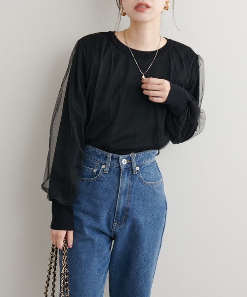 natural couture(ナチュラルクチュール)の「チュールレイヤードニットプルオーバー(ニット/セーター・レディース・グレー系その他/ブラック/アイボリー/ベージュ/ブルー系その他・FREE)」の3枚目の写真