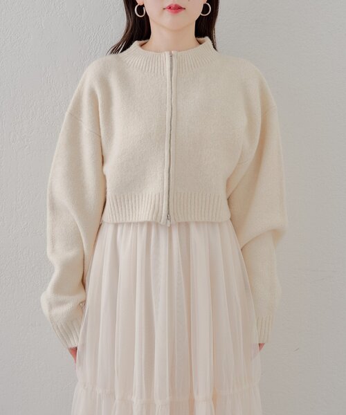 Chico(チコ)の「【WEB限定/REVIVAL】ダブルジップニット+チュールキャミワンピースセット(ワンピース・レディース・ブラウン/チャコールグレー/アイボリー/グレイッシュベージュ・FREE)」の8枚目の写真