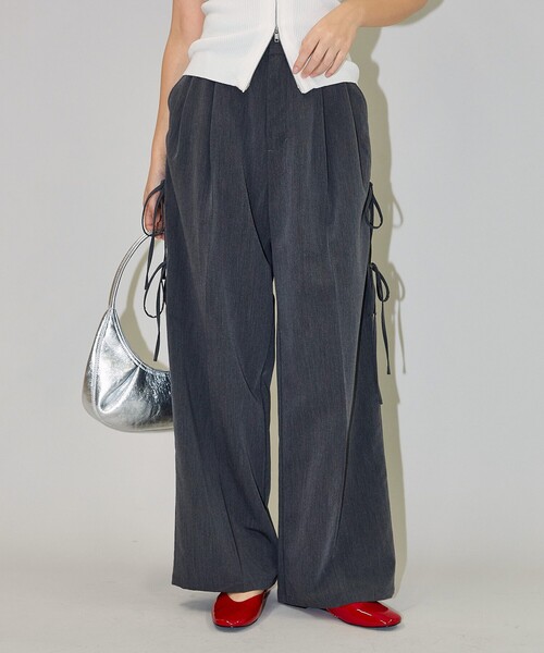 【中古】クラシ&トリップスパブリッシング スラックスパンツ イージー ウエストゴム 総柄 M グレー PUBLUX（パブリュクス）の「PUBLUX/パブリュクス サイドリボン付き