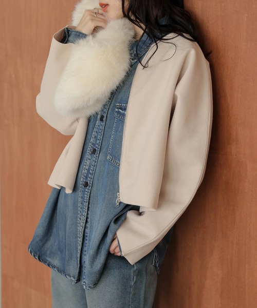 AMELY(エミリー)の「Wジップノーカラージャケット(ノーカラージャケット・レディース・グレー/ベージュ/ブラウン/ブラック・フリー)」の11枚目の写真