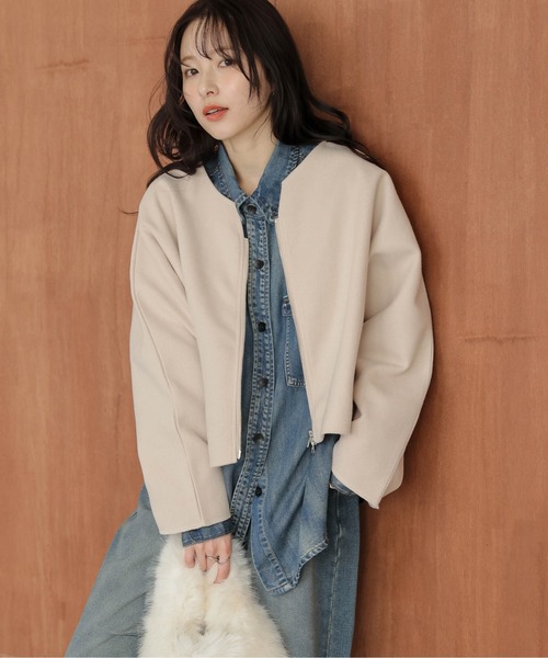 AMELY(エミリー)の「Wジップノーカラージャケット(ノーカラージャケット・レディース・グレー/ベージュ/ブラウン/ブラック・フリー)」の12枚目の写真