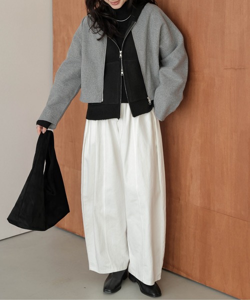 AMELY(エミリー)の「Wジップノーカラージャケット(ノーカラージャケット・レディース・グレー/ベージュ/ブラウン/ブラック・フリー)」の6枚目の写真