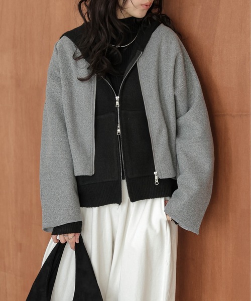 AMELY(エミリー)の「Wジップノーカラージャケット(ノーカラージャケット・レディース・グレー/ベージュ/ブラウン/ブラック・フリー)」の7枚目の写真