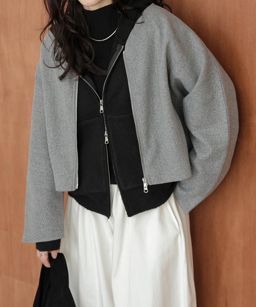 AMELY(エミリー)の「Wジップノーカラージャケット(ノーカラージャケット・レディース・グレー/ベージュ/ブラウン/ブラック・フリー)」の8枚目の写真