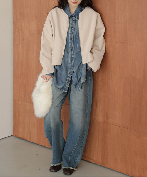 AMELY(エミリー)の「Wジップノーカラージャケット(ノーカラージャケット・レディース・グレー/ベージュ/ブラウン/ブラック・フリー)」の13枚目の写真