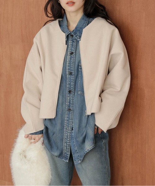 AMELY(エミリー)の「Wジップノーカラージャケット(ノーカラージャケット・レディース・グレー/ベージュ/ブラウン/ブラック・フリー)」の17枚目の写真