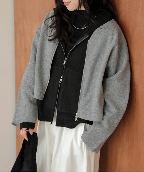 AMELY(エミリー)の「Wジップノーカラージャケット(ノーカラージャケット・レディース・グレー/ベージュ/ブラウン/ブラック・フリー)」の5枚目の写真