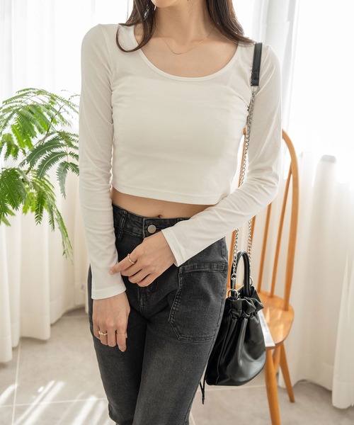 NinaetLina（ニナエリナ）の「クロップド丈長袖カットソー（Tシャツ/カットソー・レディース・ブラック/ホワイト・M/L/XL）」の15枚目の写真