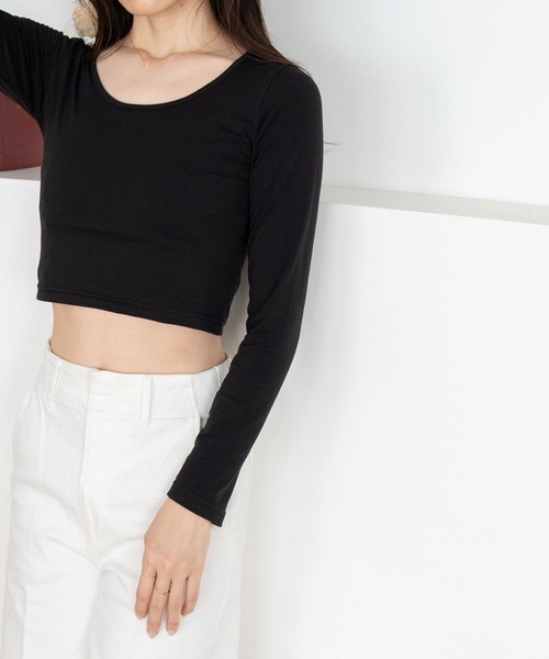 NinaetLina（ニナエリナ）の「クロップド丈長袖カットソー（Tシャツ/カットソー・レディース・ブラック/ホワイト・M/L/XL）」の9枚目の写真