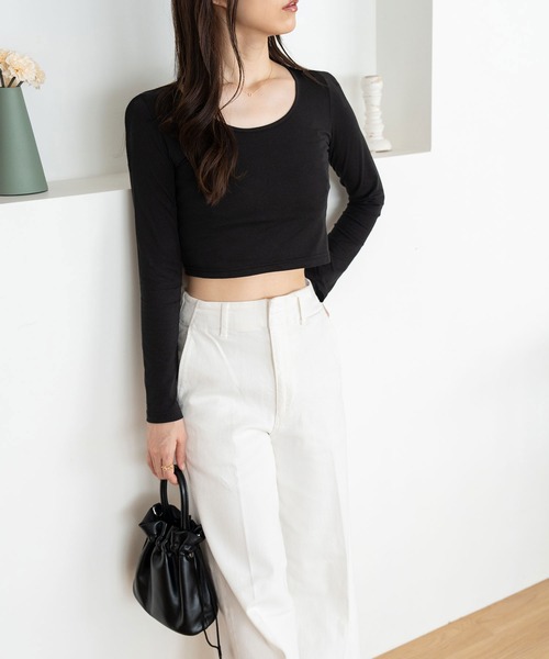 NinaetLina（ニナエリナ）の「クロップド丈長袖カットソー（Tシャツ/カットソー・レディース・ブラック/ホワイト・M/L/XL）」の10枚目の写真