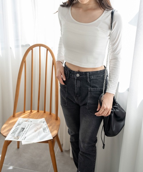 NinaetLina（ニナエリナ）の「クロップド丈長袖カットソー（Tシャツ/カットソー・レディース・ブラック/ホワイト・M/L/XL）」の20枚目の写真