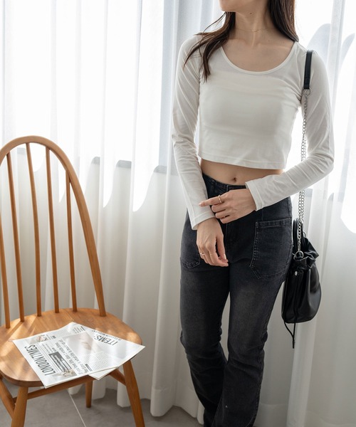 NinaetLina（ニナエリナ）の「クロップド丈長袖カットソー（Tシャツ/カットソー・レディース・ブラック/ホワイト・M/L/XL）」の14枚目の写真