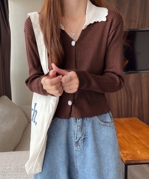 Miniministore(ミニミニストア)の「ニットカーディガン レディース 韓国風(ニット/セーター・レディース・ブラウン/ダークグリーン/ブラック/ホワイト・FREE)」の14枚目の写真