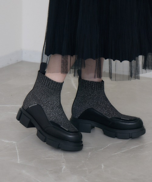 Paradise Picnic（パラダイスピクニック）の「JETEE  ラメニットブーツ（ブーツ・レディース・グレー/ブラック・MEDIUM/LARGE）」の8枚目の写真