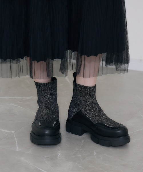 Paradise Picnic（パラダイスピクニック）の「JETEE  ラメニットブーツ（ブーツ・レディース・グレー/ブラック・MEDIUM/LARGE）」の9枚目の写真