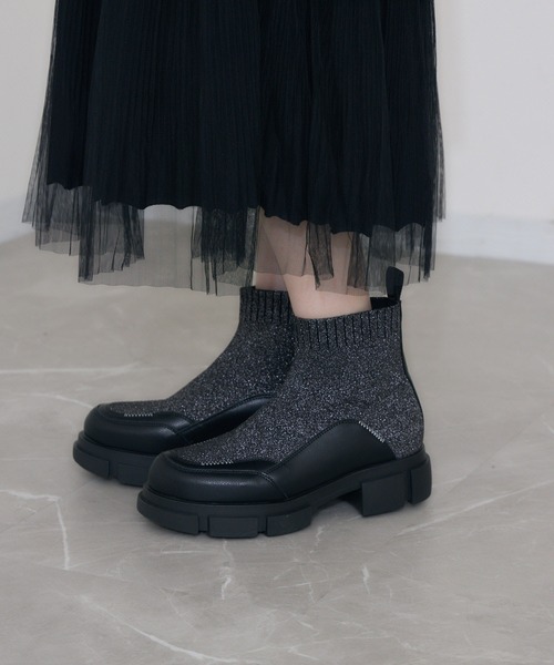 Paradise Picnic（パラダイスピクニック）の「JETEE  ラメニットブーツ（ブーツ・レディース・グレー/ブラック・MEDIUM/LARGE）」の10枚目の写真