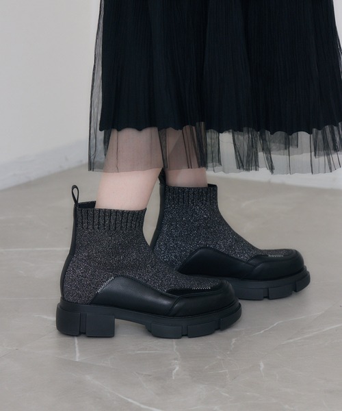 Paradise Picnic（パラダイスピクニック）の「JETEE  ラメニットブーツ（ブーツ・レディース・グレー/ブラック・MEDIUM/LARGE）」の12枚目の写真