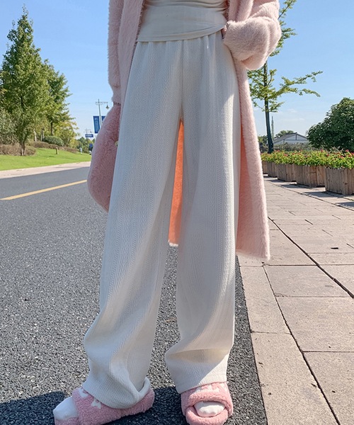 Lace Ladies(レースレディース)の「ストライプ柄 ウエスト イージー セミワイド 裏起毛 パンツ(その他パンツ・レディース・グレー/ブラック/アイボリー・XL/M/S/XS)」の2枚目の写真