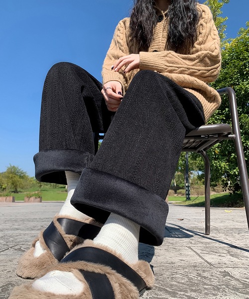 Lace Ladies(レースレディース)の「ストライプ柄 ウエスト イージー セミワイド 裏起毛 パンツ(その他パンツ・レディース・グレー/ブラック/アイボリー・XL/M/S/XS)」の11枚目の写真