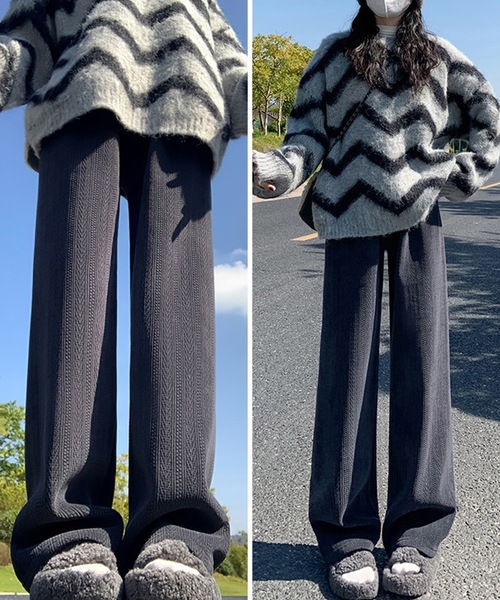 Lace Ladies(レースレディース)の「ストライプ柄 ウエスト イージー セミワイド 裏起毛 パンツ(その他パンツ・レディース・グレー/ブラック/アイボリー・XL/M/S/XS)」の14枚目の写真