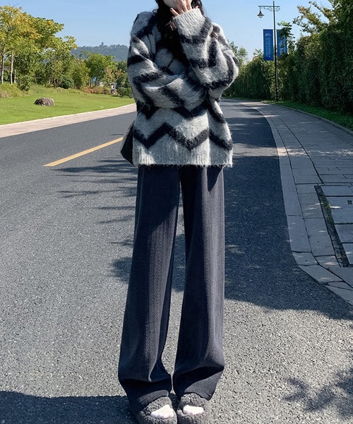 Lace Ladies(レースレディース)の「ストライプ柄 ウエスト イージー セミワイド 裏起毛 パンツ(その他パンツ・レディース・グレー/ブラック/アイボリー・XL/M/S/XS)」の17枚目の写真