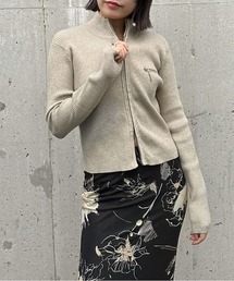 【jiasecond.】ハイネックダブルジップリブニットトップス / トップス カーディガン リブ ニット ダブルジップ ハイネック 長袖 羽織り チャコール ブルー アイボリー