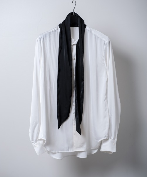 Buffalo Bobs(バッファローボブズ)の「TIE A TIE(タイ ア タイ)スカーフ付 サテン トロミシャツ(シャツ/ブラウス・メンズ・ブラック/マルチ/ホワイト・1-2/2-3)」の10枚目の写真