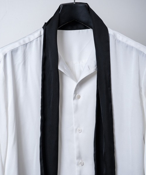 Buffalo Bobs(バッファローボブズ)の「TIE A TIE(タイ ア タイ)スカーフ付 サテン トロミシャツ(シャツ/ブラウス・メンズ・ブラック/マルチ/ホワイト・1-2/2-3)」の13枚目の写真