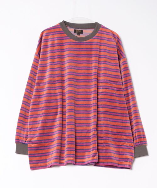 BIG FIELD（ビッグフィールド）の「先染めボーダーベロアカットソー/おとな（Tシャツ/カットソー・レディース・ライトブルー/サンドベージュ/オレンジ・160cm）」の3枚目の写真