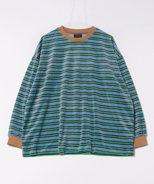 BIG FIELD（ビッグフィールド）の「先染めボーダーベロアカットソー/おとな（Tシャツ/カットソー・レディース・ライトブルー/サンドベージュ/オレンジ・160cm）」の2枚目の写真