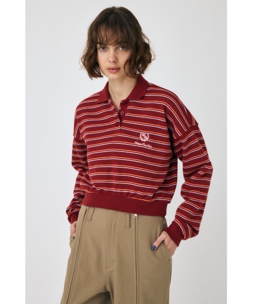 MOUSSY（マウジー）の「EMBROIDERY POLO プルオーバー（スウェット・レディース・オフホワイト/ネイビー/ボルドー・FREE）」の4枚目の写真