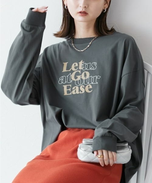 nissen(ニッセン)の「ゆったりシルエット長袖ロゴTシャツ(Tシャツ/カットソー・レディース・ブラック/モスグリーン系/ホワイト系/グレー/グレー系/モスグリーン/ホワイト/ブラック系・S/M/L/LL)」の5枚目の写真