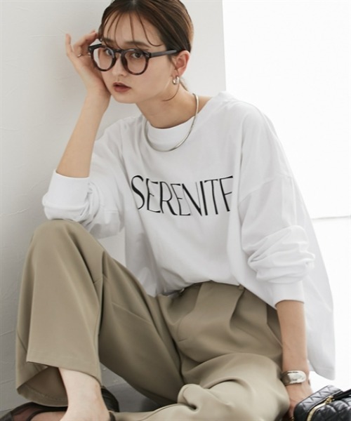 nissen(ニッセン)の「ゆったりシルエット長袖ロゴTシャツ(Tシャツ/カットソー・レディース・ブラック/モスグリーン系/ホワイト系/グレー/グレー系/モスグリーン/ホワイト/ブラック系・S/M/L/LL)」の3枚目の写真