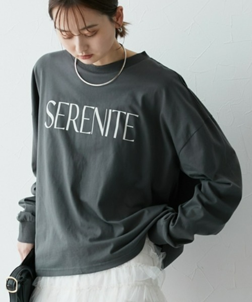 nissen(ニッセン)の「ゆったりシルエット長袖ロゴTシャツ(Tシャツ/カットソー・レディース・ブラック/モスグリーン系/ホワイト系/グレー/グレー系/モスグリーン/ホワイト/ブラック系・S/M/L/LL)」の4枚目の写真