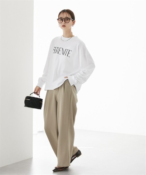 nissen(ニッセン)の「ゆったりシルエット長袖ロゴTシャツ(Tシャツ/カットソー・レディース・ブラック/モスグリーン系/ホワイト系/グレー/グレー系/モスグリーン/ホワイト/ブラック系・S/M/L/LL)」の9枚目の写真