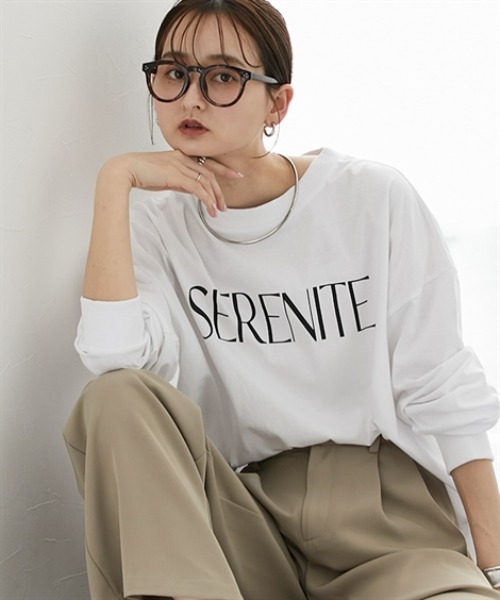 nissen(ニッセン)の「ゆったりシルエット長袖ロゴTシャツ(Tシャツ/カットソー・レディース・ブラック/モスグリーン系/ホワイト系/グレー/グレー系/モスグリーン/ホワイト/ブラック系・S/M/L/LL)」の12枚目の写真