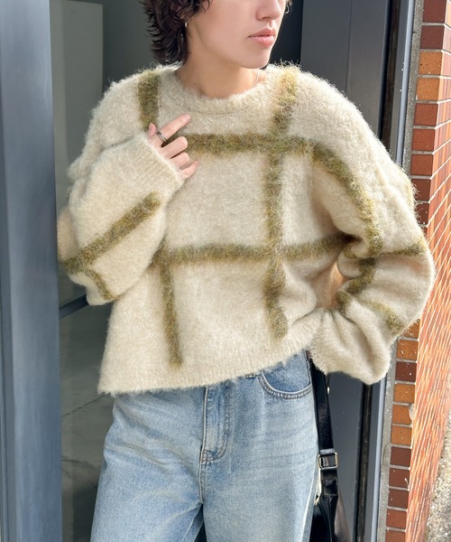 ニット セーター 「ZOZO限定」チェック柄シャギーニット レディース ZOZO限定】チェック柄シャギーニット（ニット/セーター